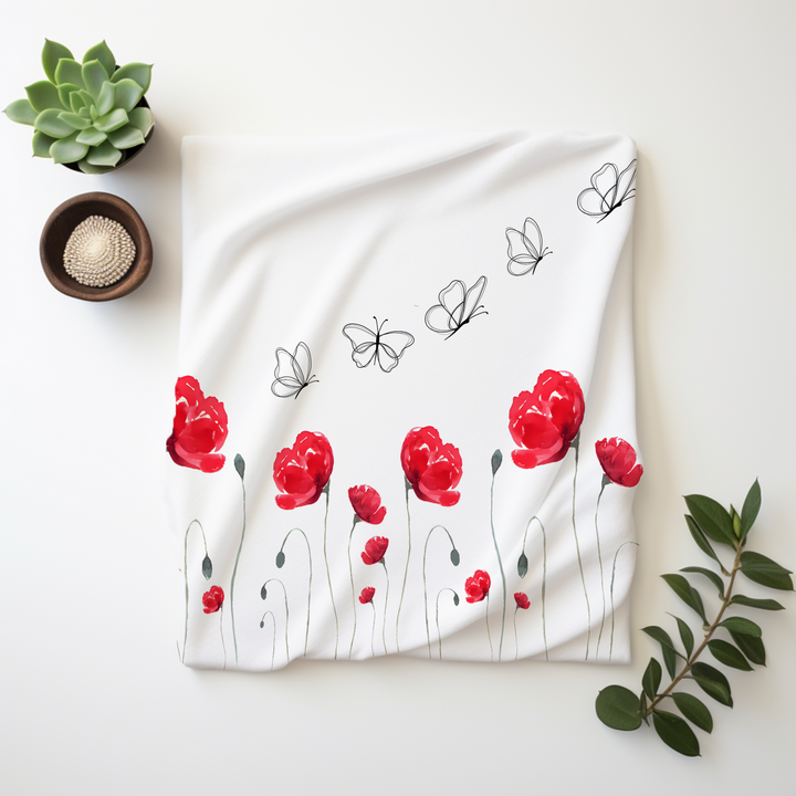 Red Flower Swaddle Blanket