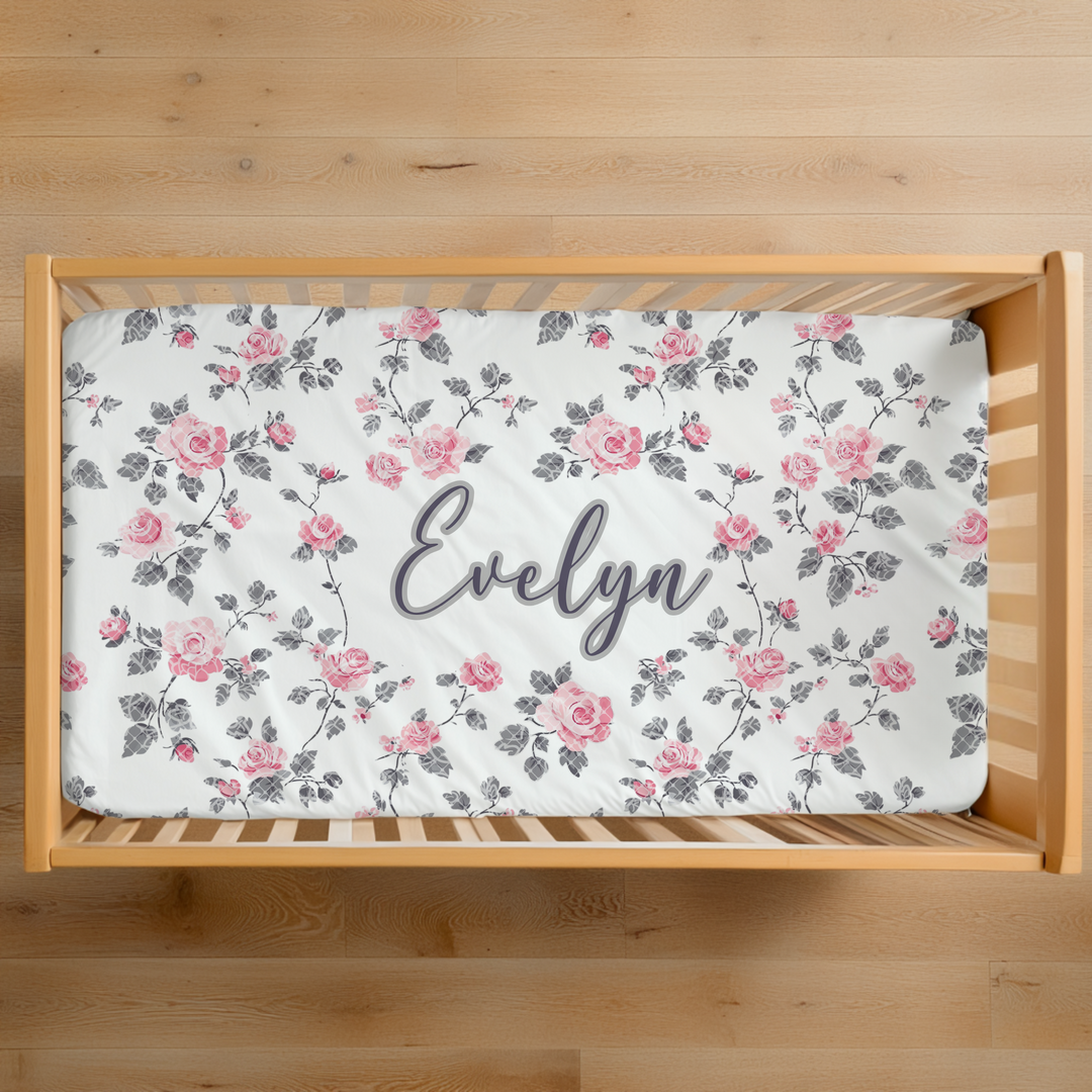 Roses and Lace Jersey Fitted Crib Sheet