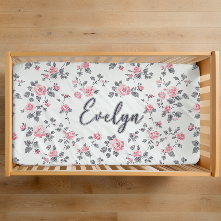 Roses and Lace Jersey Fitted Crib Sheet
