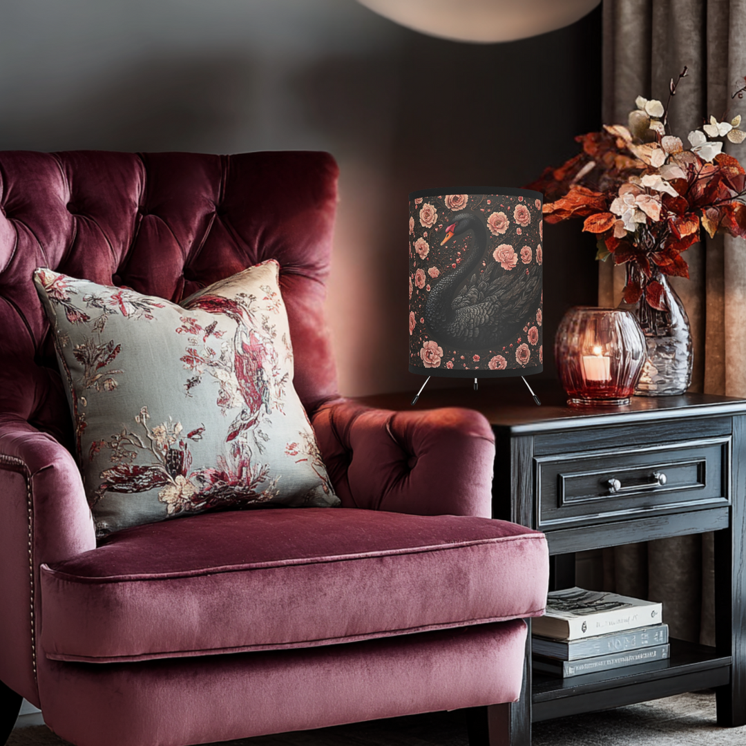 Black Swan and Pink Roses Lamp