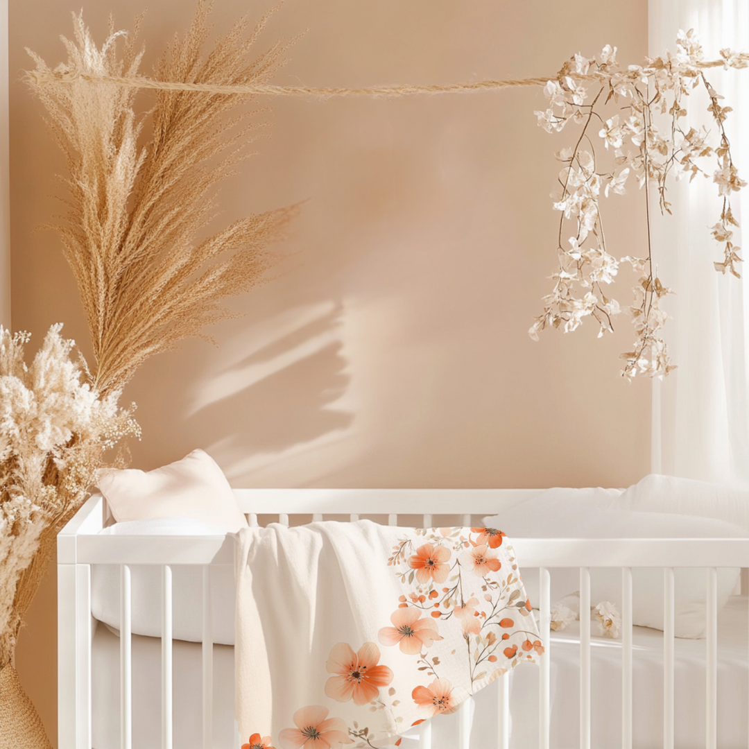 Peach Floral Swaddle Blanket