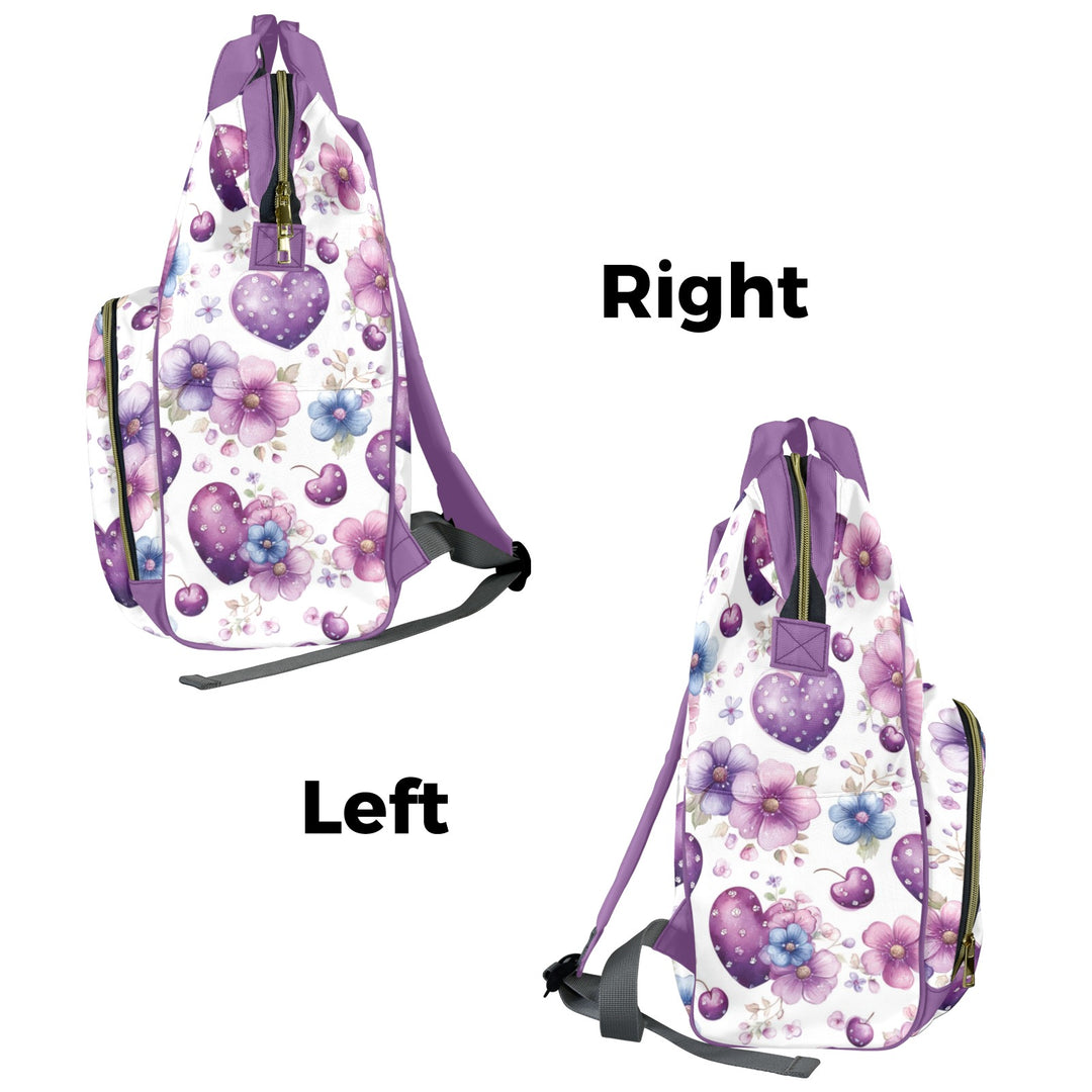 Purple Hearts and Flowers Diaper Bag