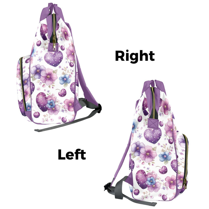 Purple Hearts and Flowers Diaper Bag
