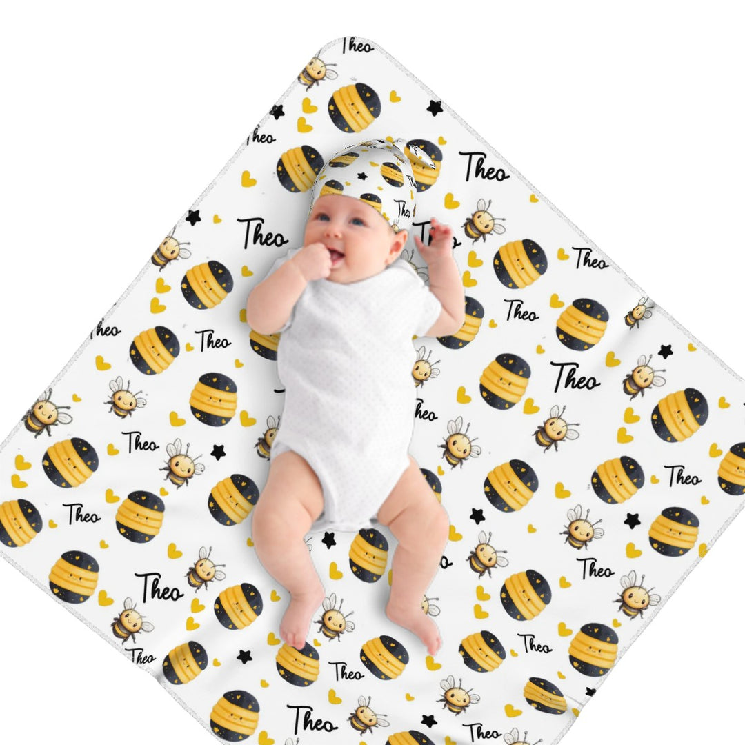 Bumble Bee Swaddle Blanket & Beanie Hat Set