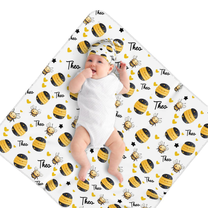 Bumble Bee Swaddle Blanket & Beanie Hat Set