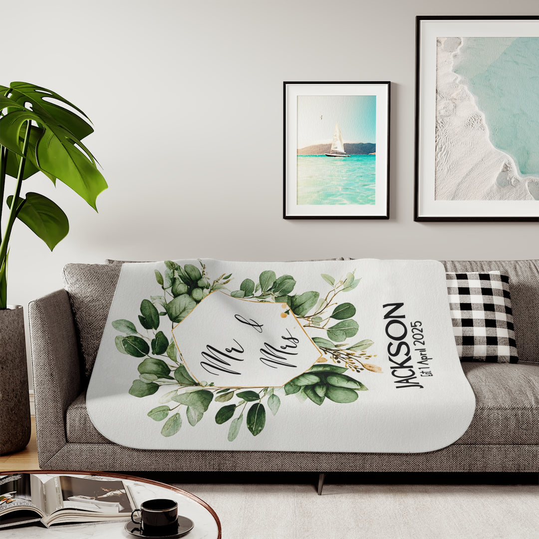 Personalize Vine Newlywed Sherpa Blanket