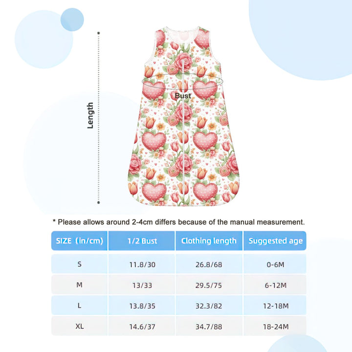 Red Flowers and Hearts Sleeveless Baby Sleep Sack