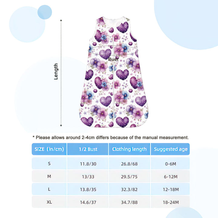 Purple Hearts and Flowers Sleeveless Baby Sleep Sack