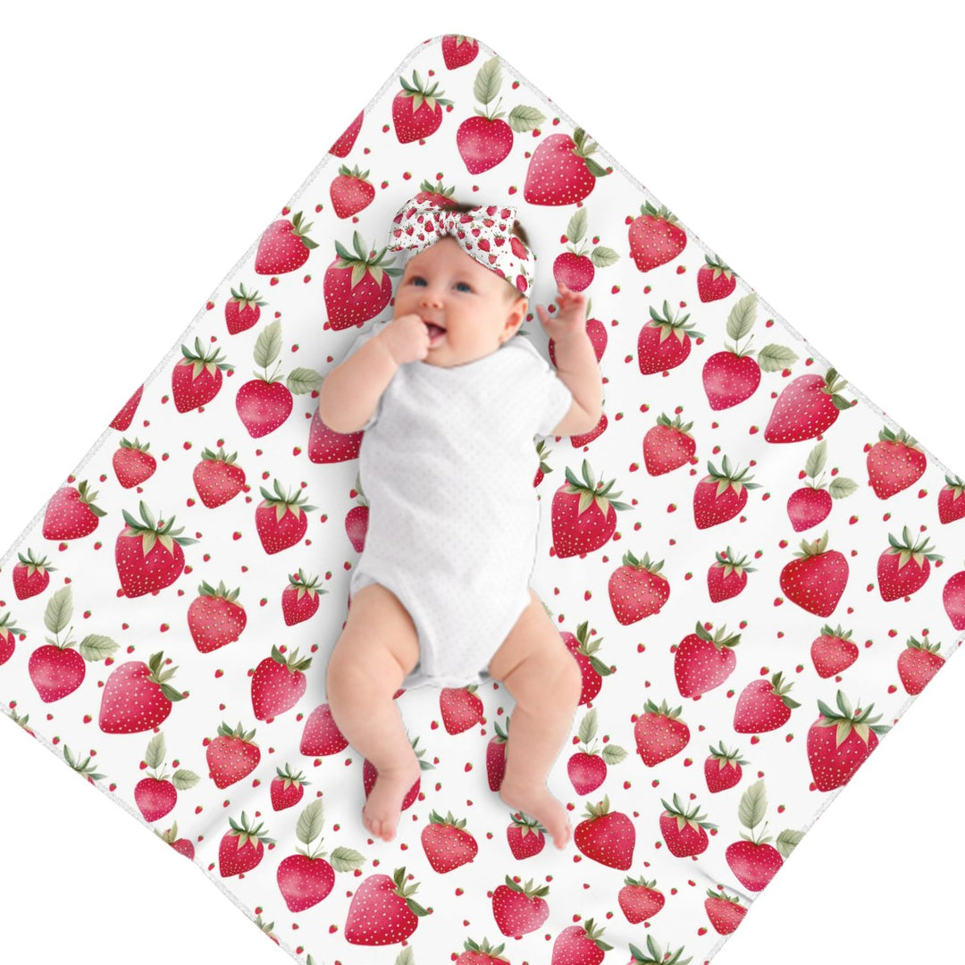 Strawberry Baby Headbands & Swaddle Blanket Set
