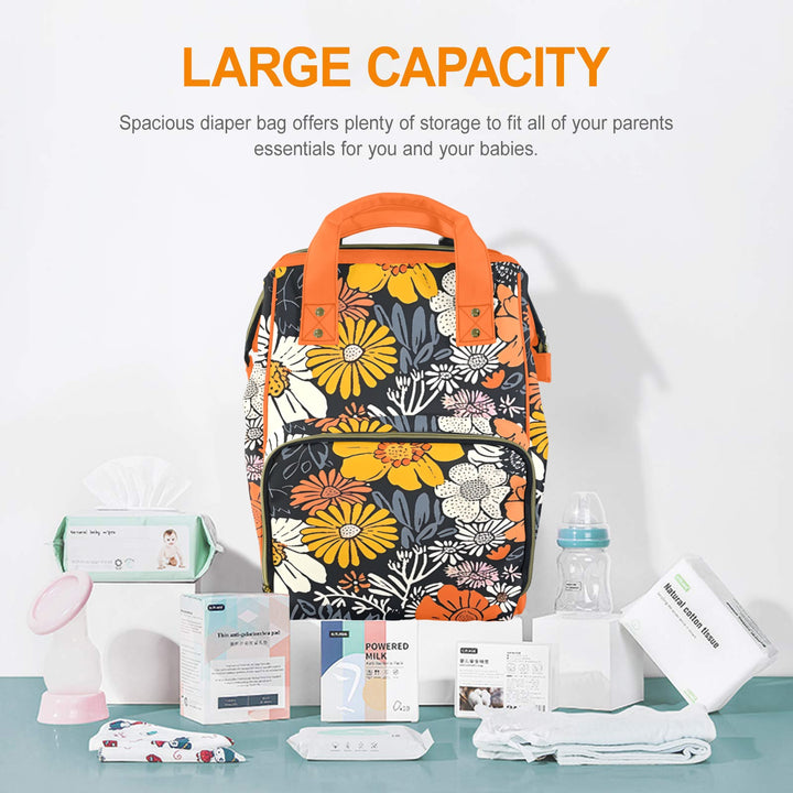 Boho Black Flowers Diaper Bag