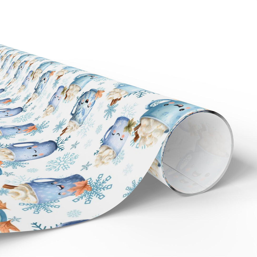 Blue Cocoa and Snowflakes Wrapping Paper