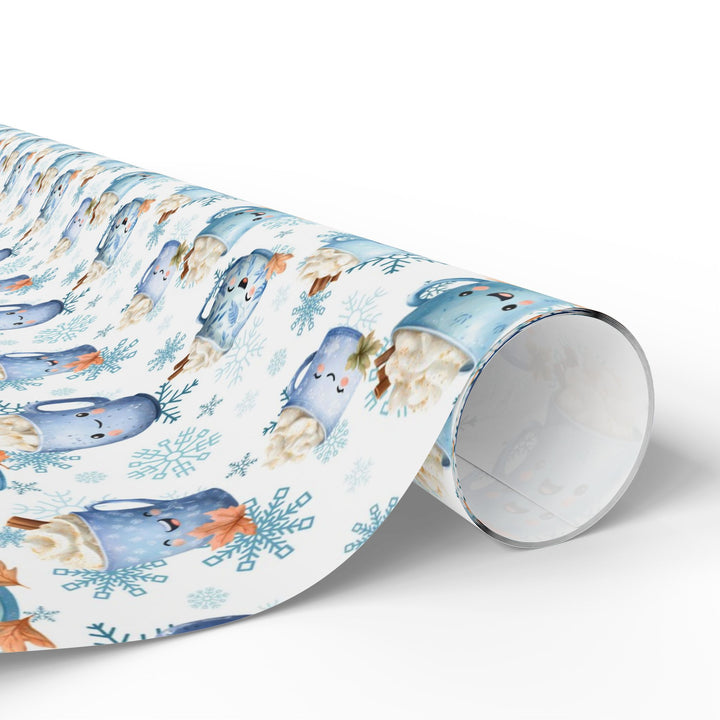 Blue Cocoa and Snowflakes Wrapping Paper