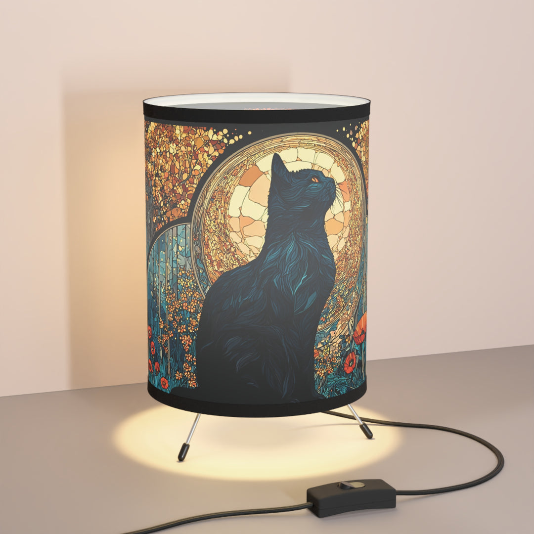 Black Cat Stain Glass Lamp Tripod Lamp