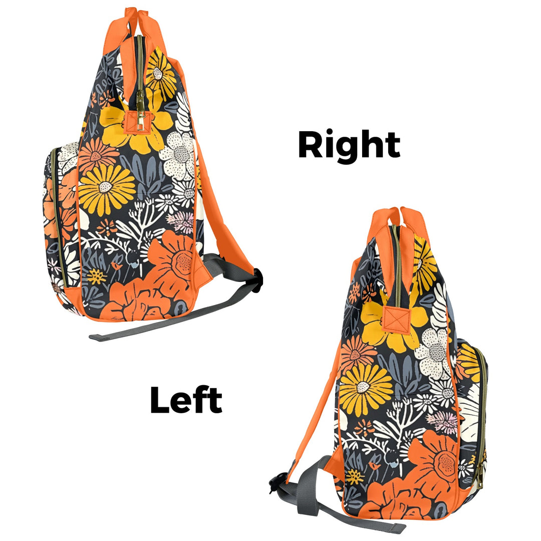 Boho Black Flowers Diaper Bag