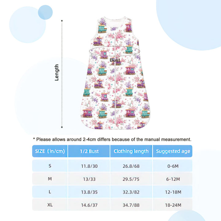 Whimsical Trains and Flowers Sleeveless Baby Sleep Sack