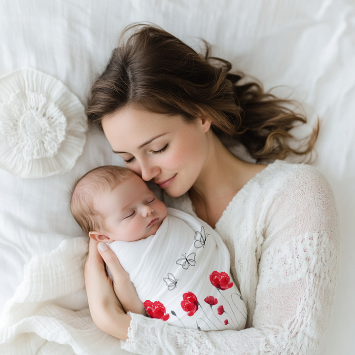 Red Flower Swaddle Blanket