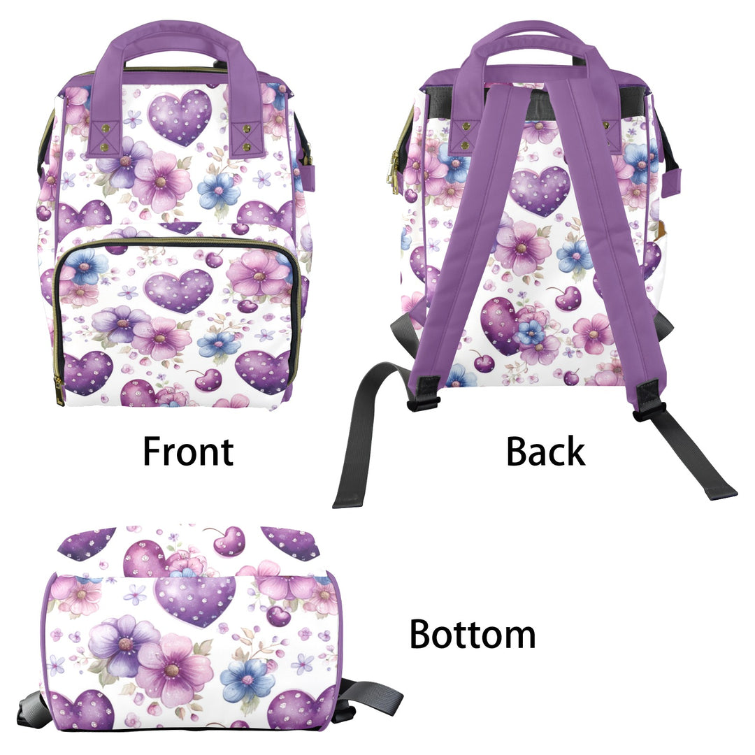 Purple Hearts and Flowers Diaper Bag