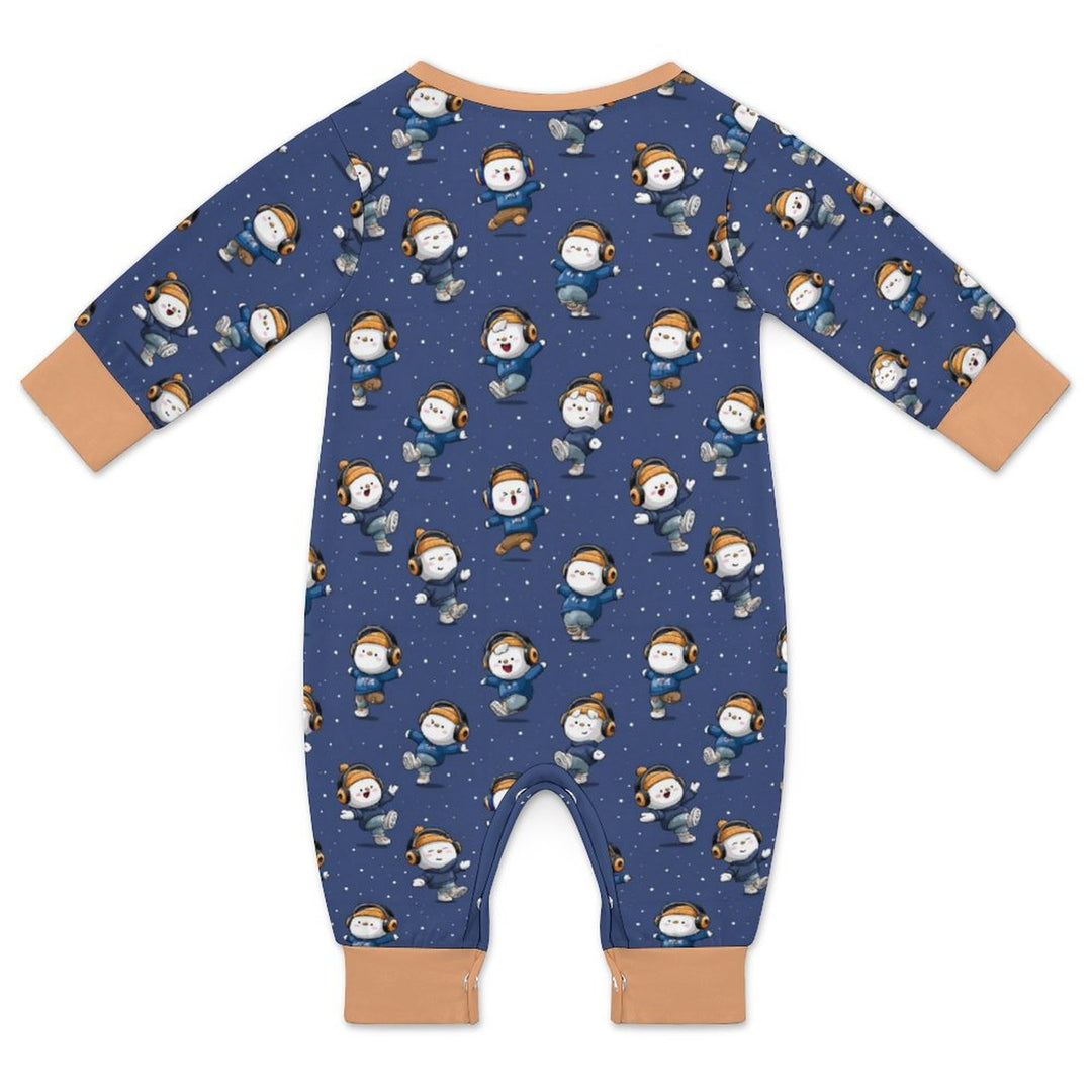 Snowmen Break Dancing Long Sleeve Baby Romper