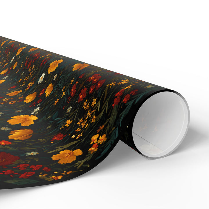 Flowers in Black Wrapping Paper