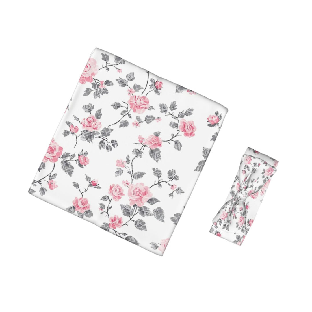 Roses and Lace Baby Headbands & Swaddle Blanket Set