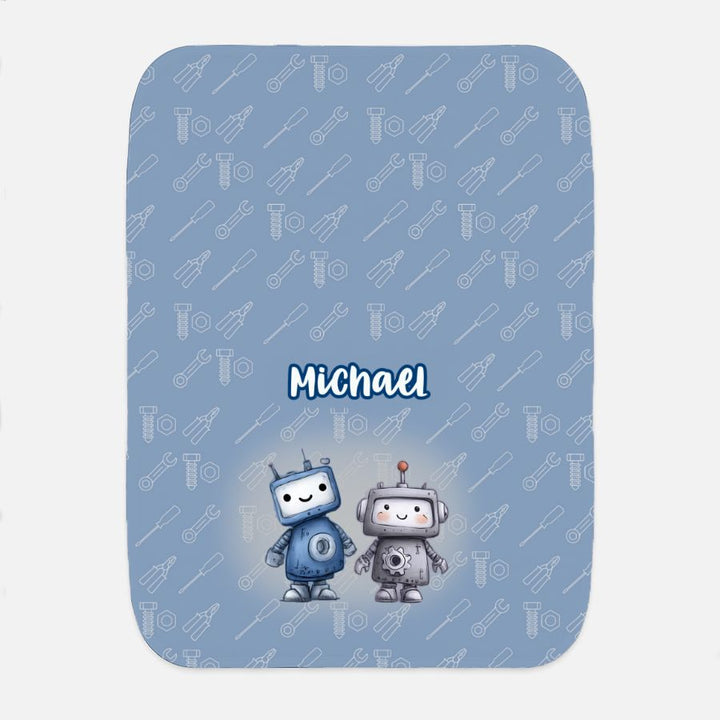 Blue Robot Baby Burp Cloth