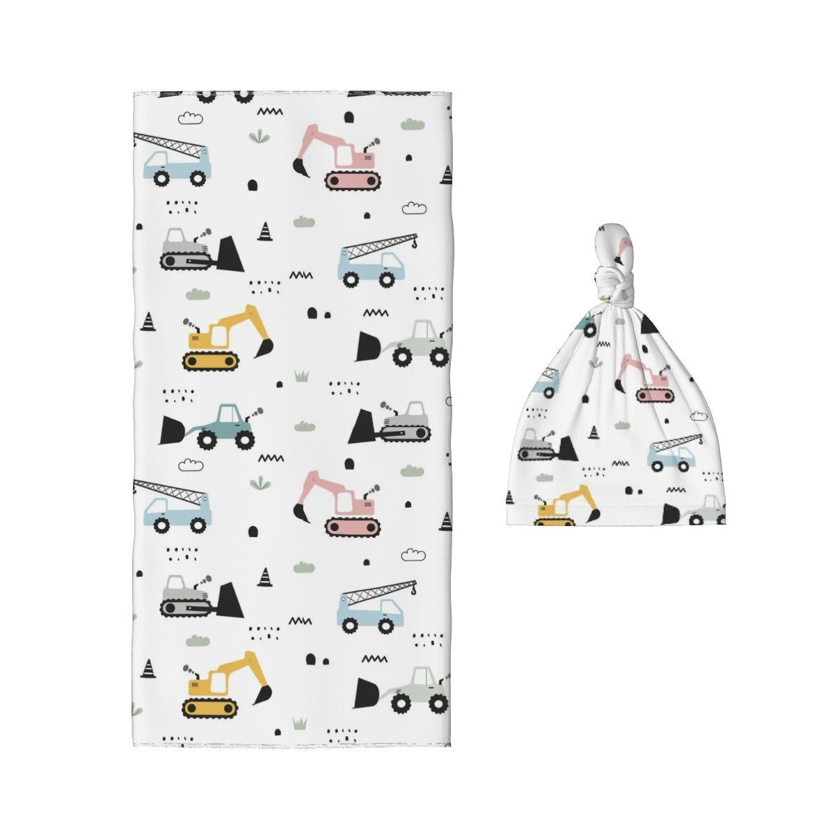 Construction Baby Swaddle Blanket & Beanie Hat Set