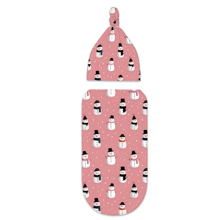 Pink Snowman Cocoon Baby Swaddle Set