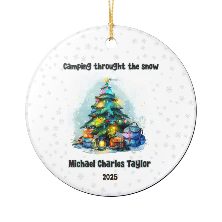 Camping Christmas Personalized Ceramic Ornament