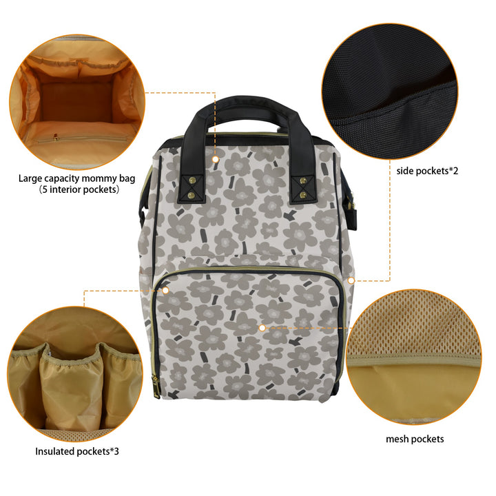 Grey Flower Diaper Bag
