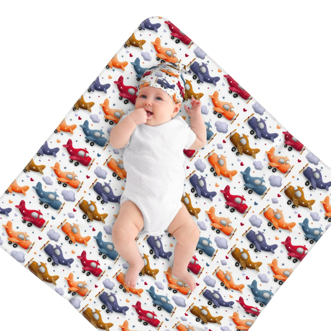 Colorful Airplane Baby Swaddle Blanket Set