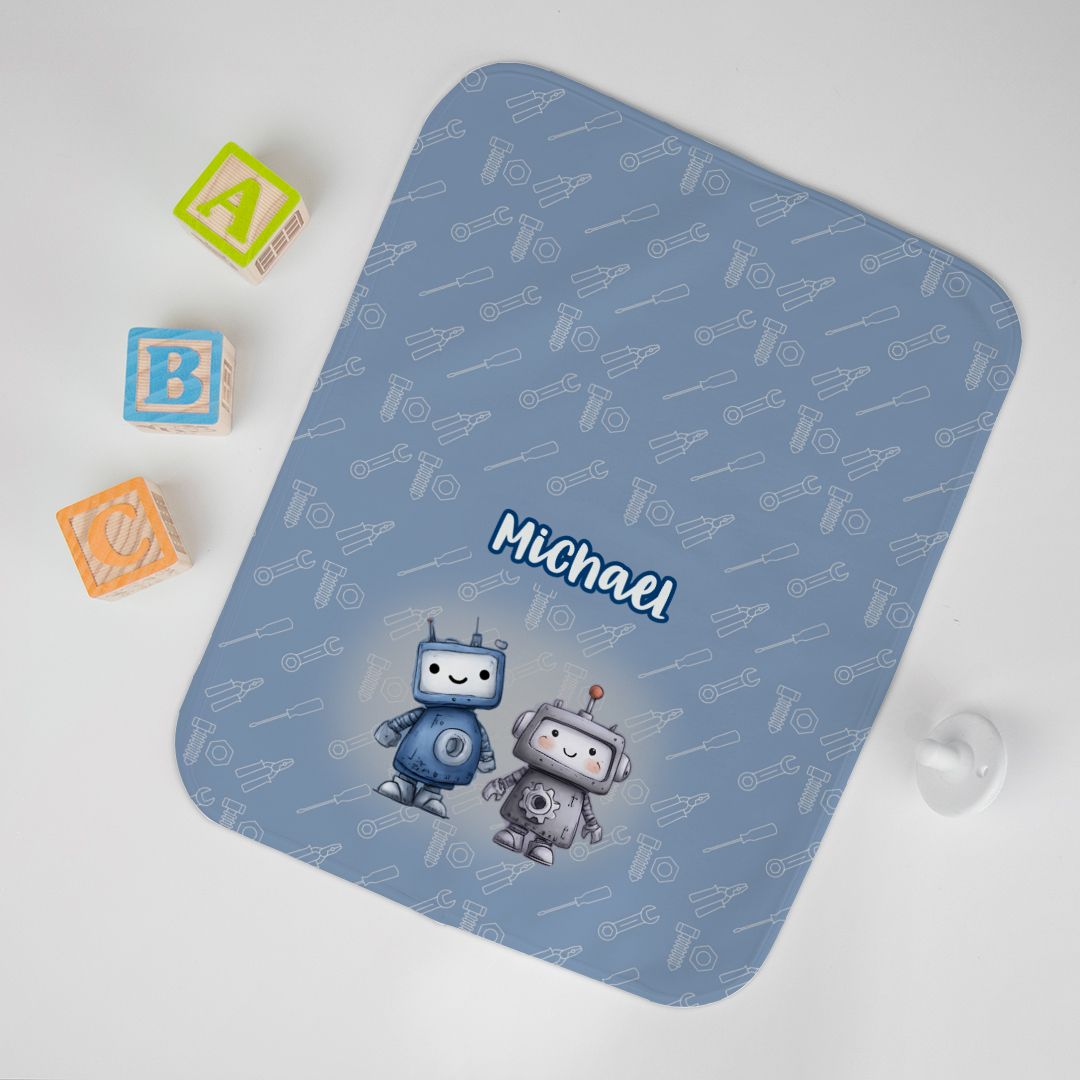 Blue Robot Baby Burp Cloth