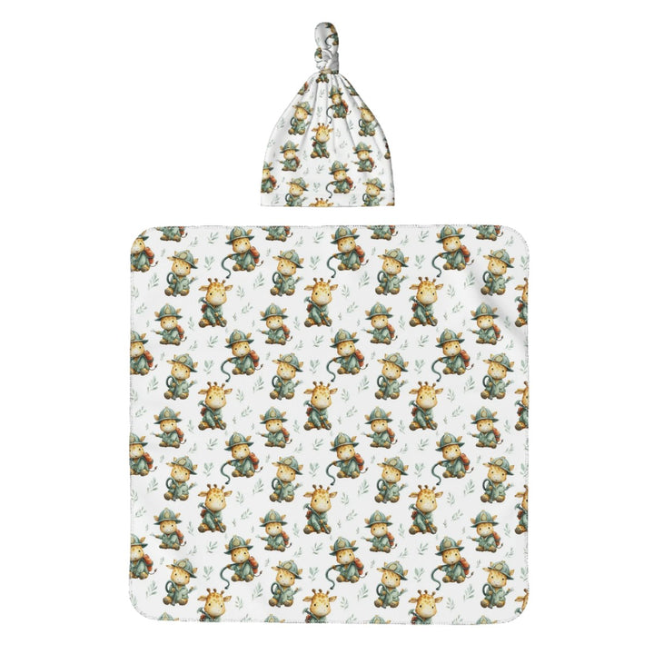 Giraffe Fireman Baby Swaddle Blanket & Beanie Hat Set
