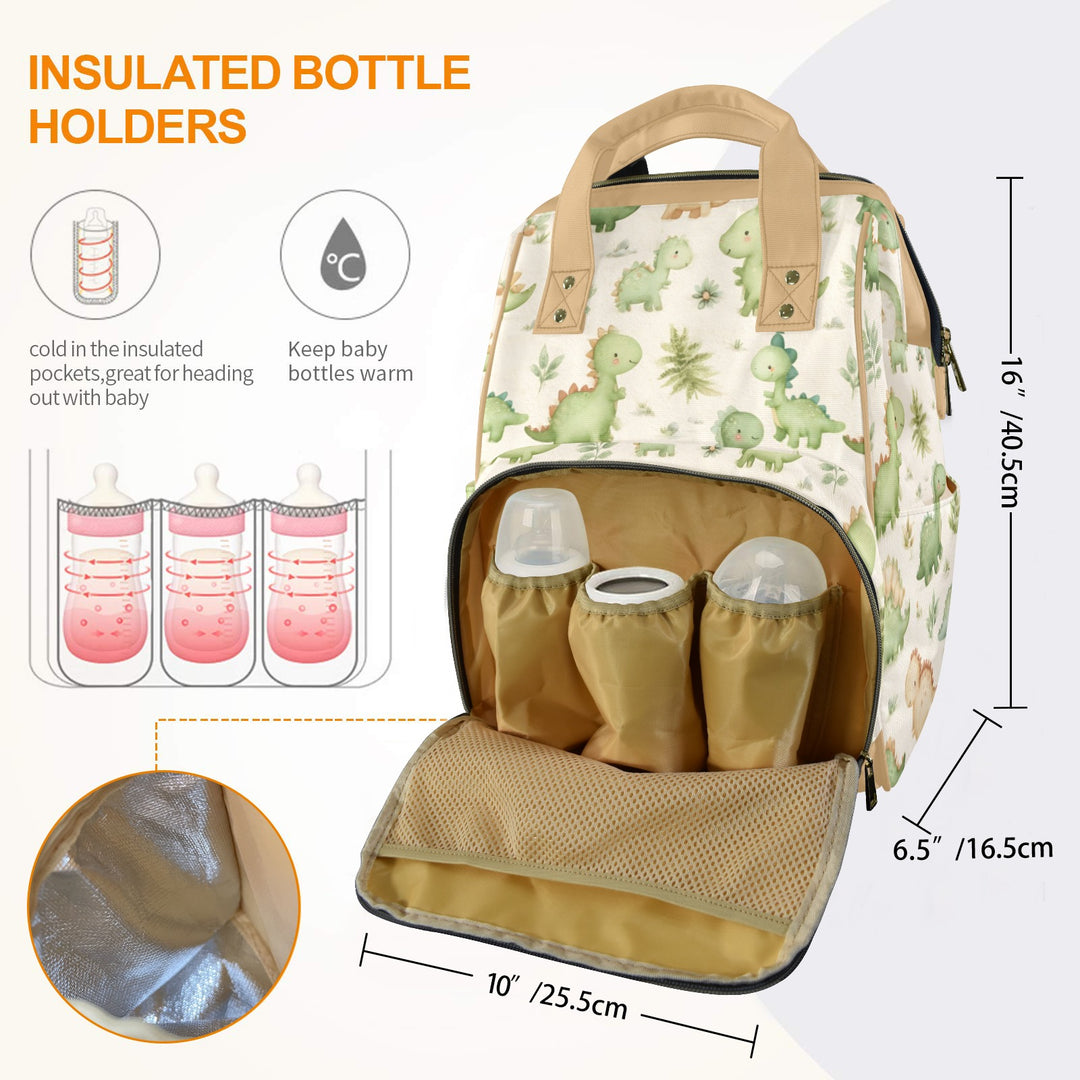 Tan Dinosaur Friends Diaper Bag