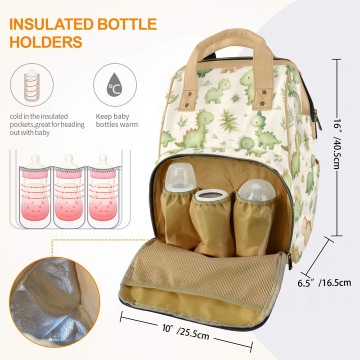 Tan Dinosaur Friends Diaper Bag