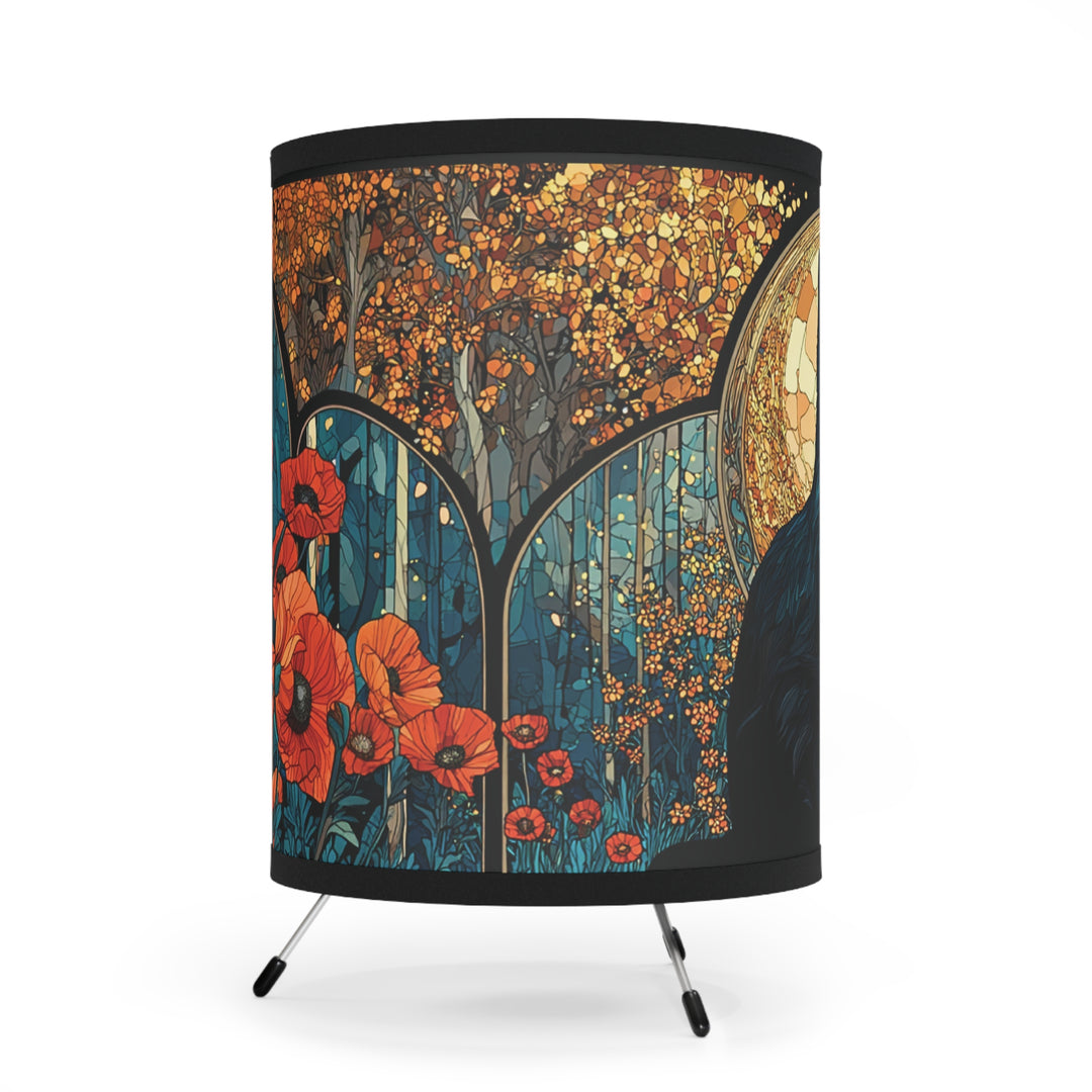Black Cat Stain Glass Lamp Tripod Lamp