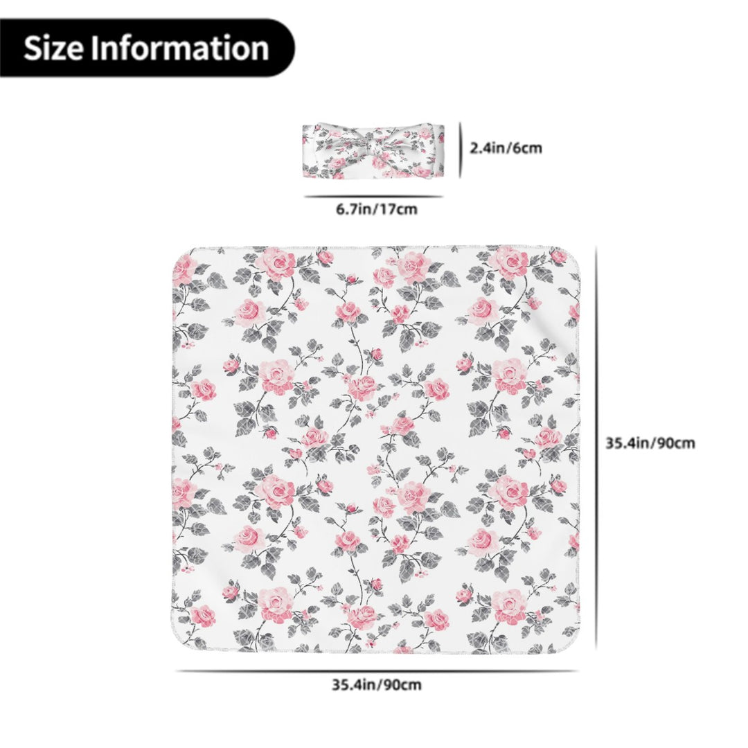 Roses and Lace Baby Headbands & Swaddle Blanket Set
