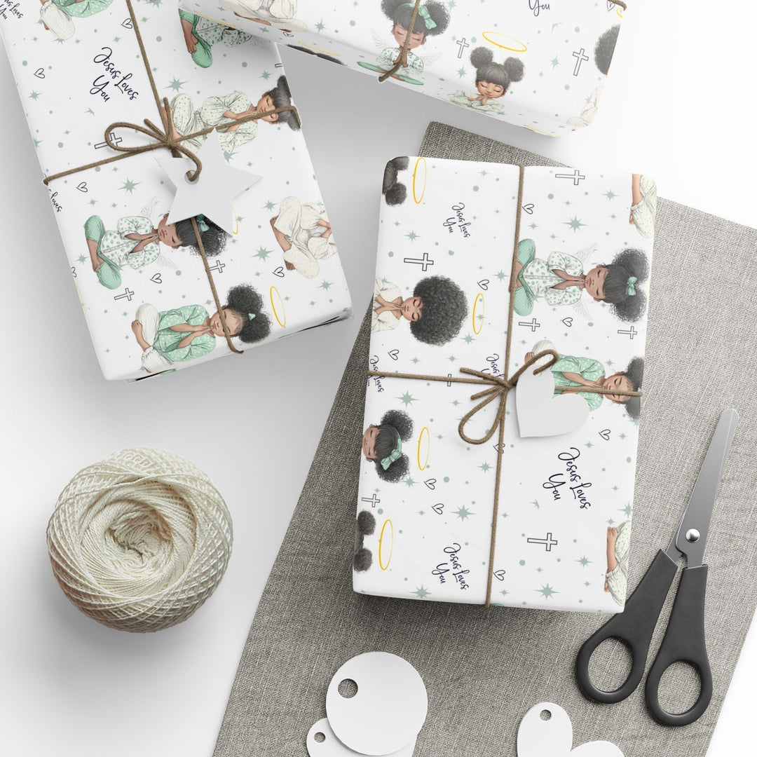 Praying Little Black Angel Wrapping Paper