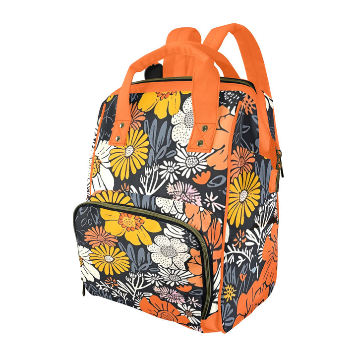 Boho Black Flowers Diaper Bag