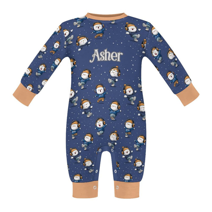Snowmen Break Dancing Long Sleeve Baby Romper