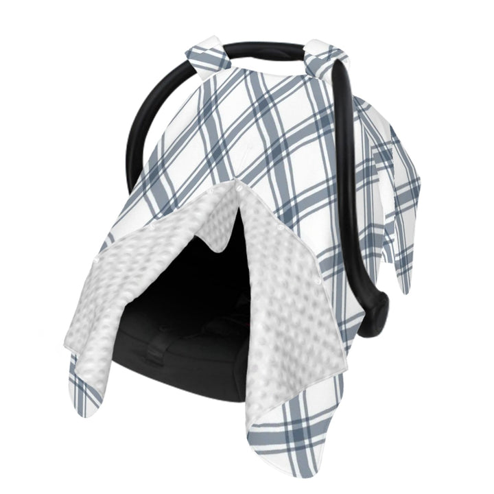 Blue and Grey Plaid Baby Car Seat Cover