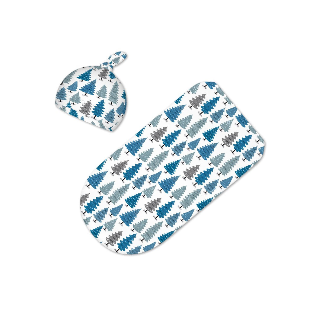 Blue Christmas Tree Cocoon Baby Swaddle Set