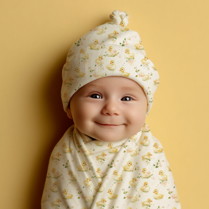 Baby Duckling Swaddle Blanket & Beanie Hat Set