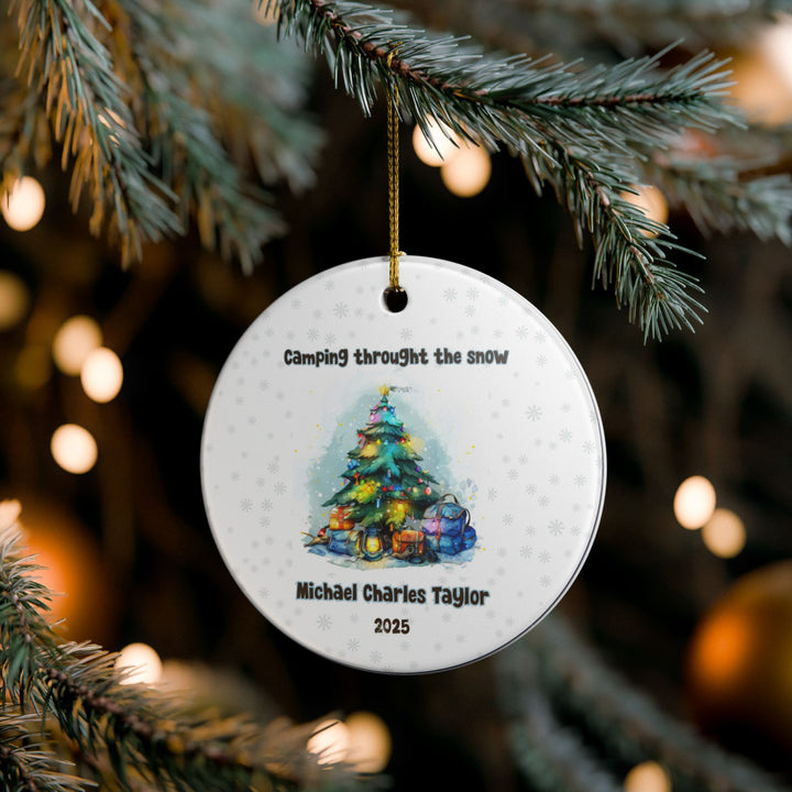 Camping Christmas Personalized Ceramic Ornament