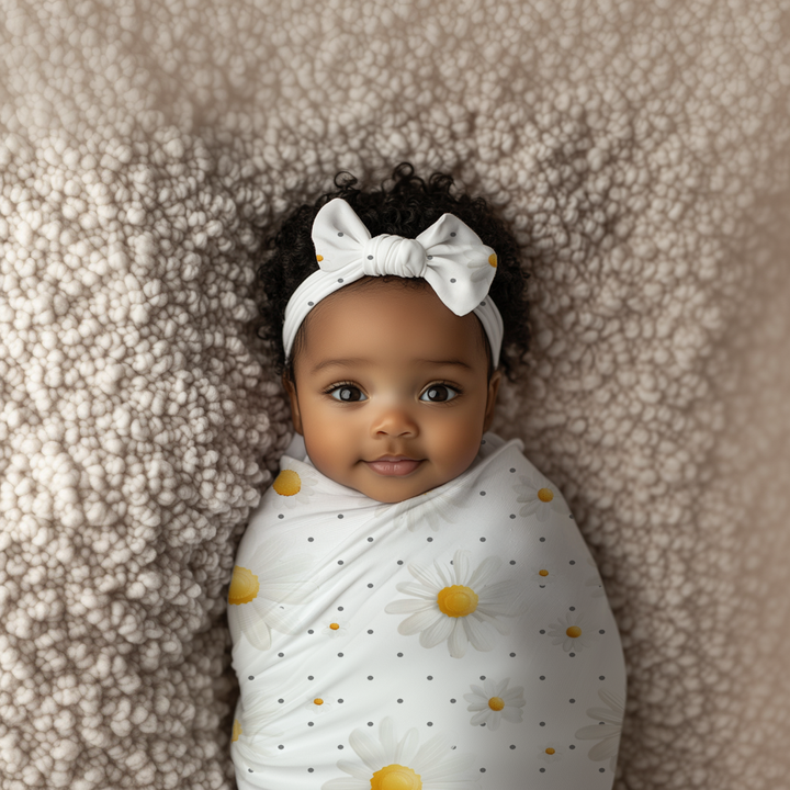 Daisy Baby Headbands & Swaddle Blanket Set