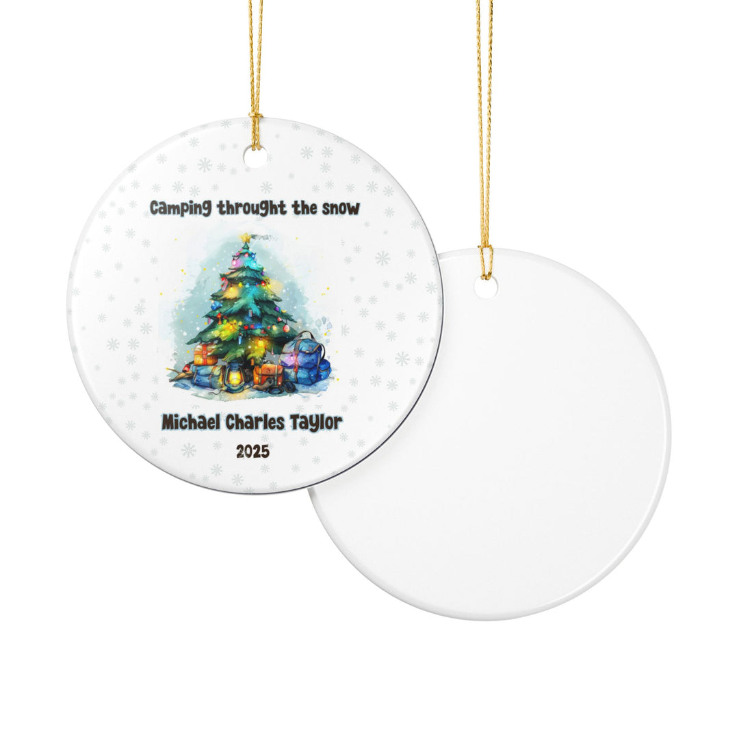 Camping Christmas Personalized Ceramic Ornament