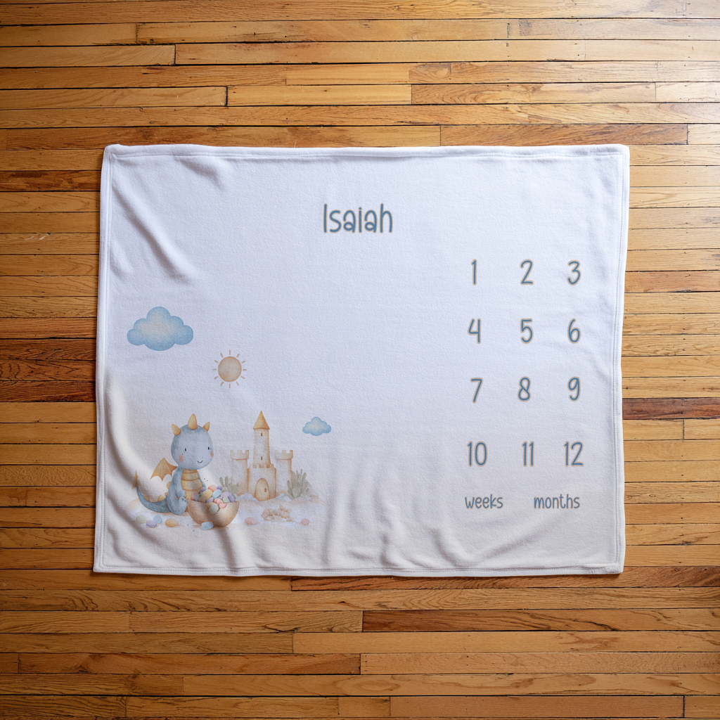 Dinosaur Castle Milestone Blanket