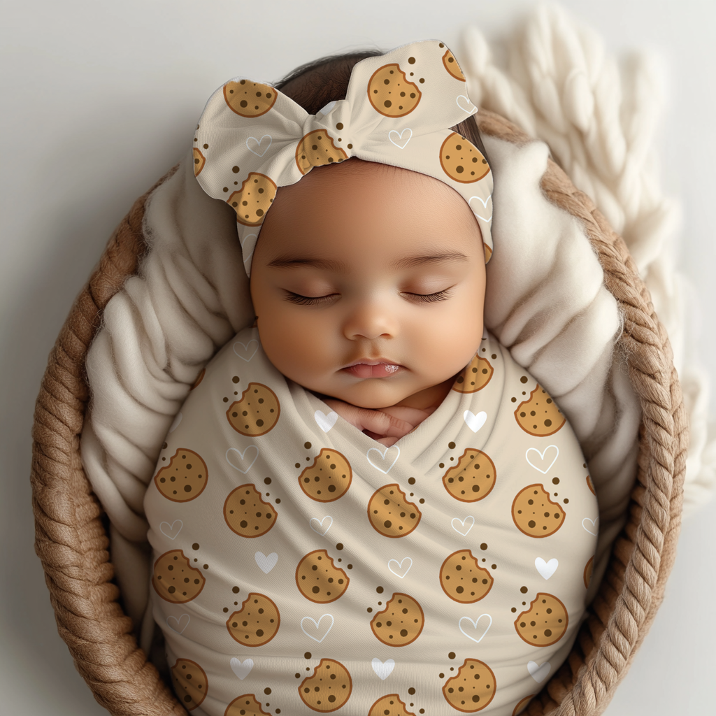 My Little Cookie Baby Headbands & Swaddle Blanket Set