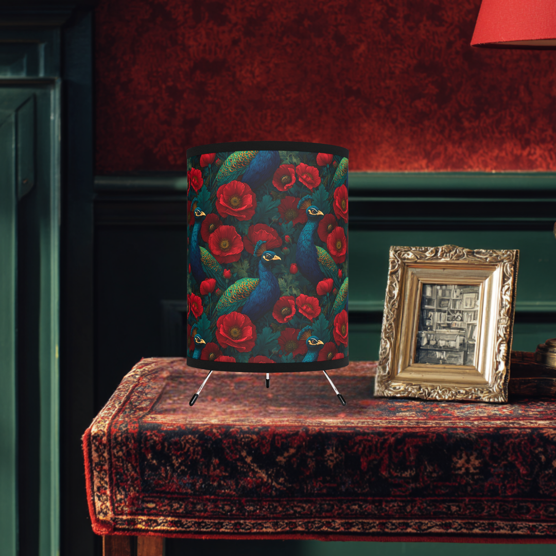 Peacock and Red Poppies Lamp