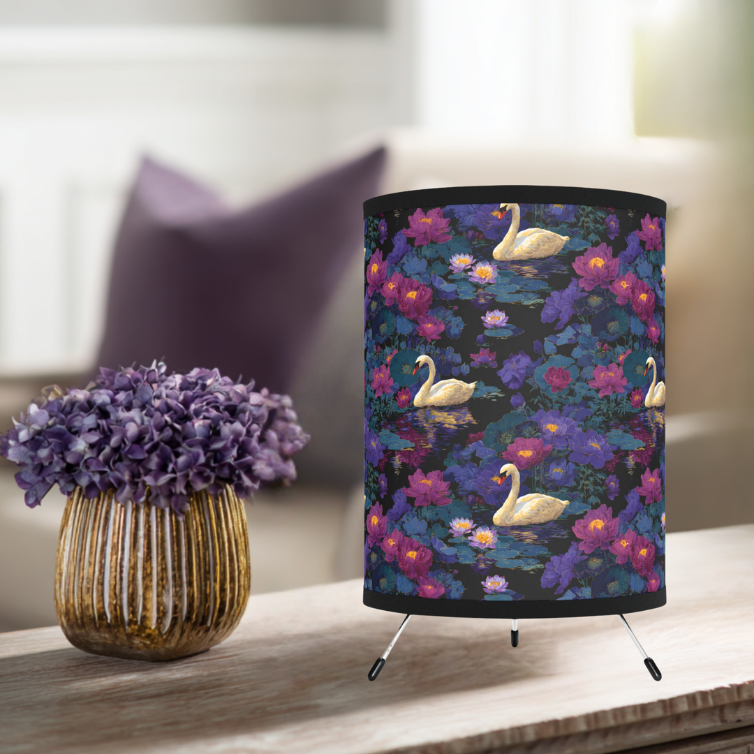 Swan Floral Pattern Tripod Lamp