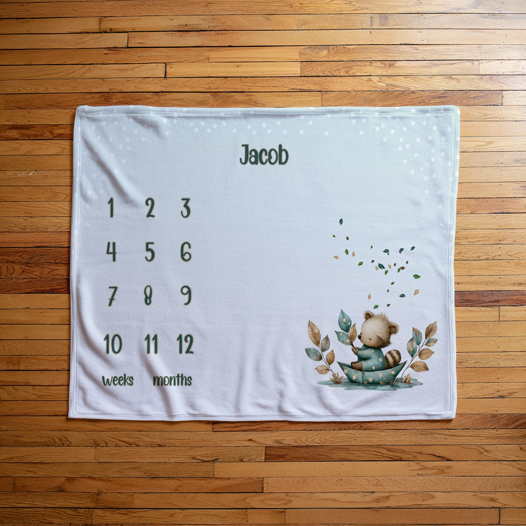 Row Boat Raccoon Milestone Blanket